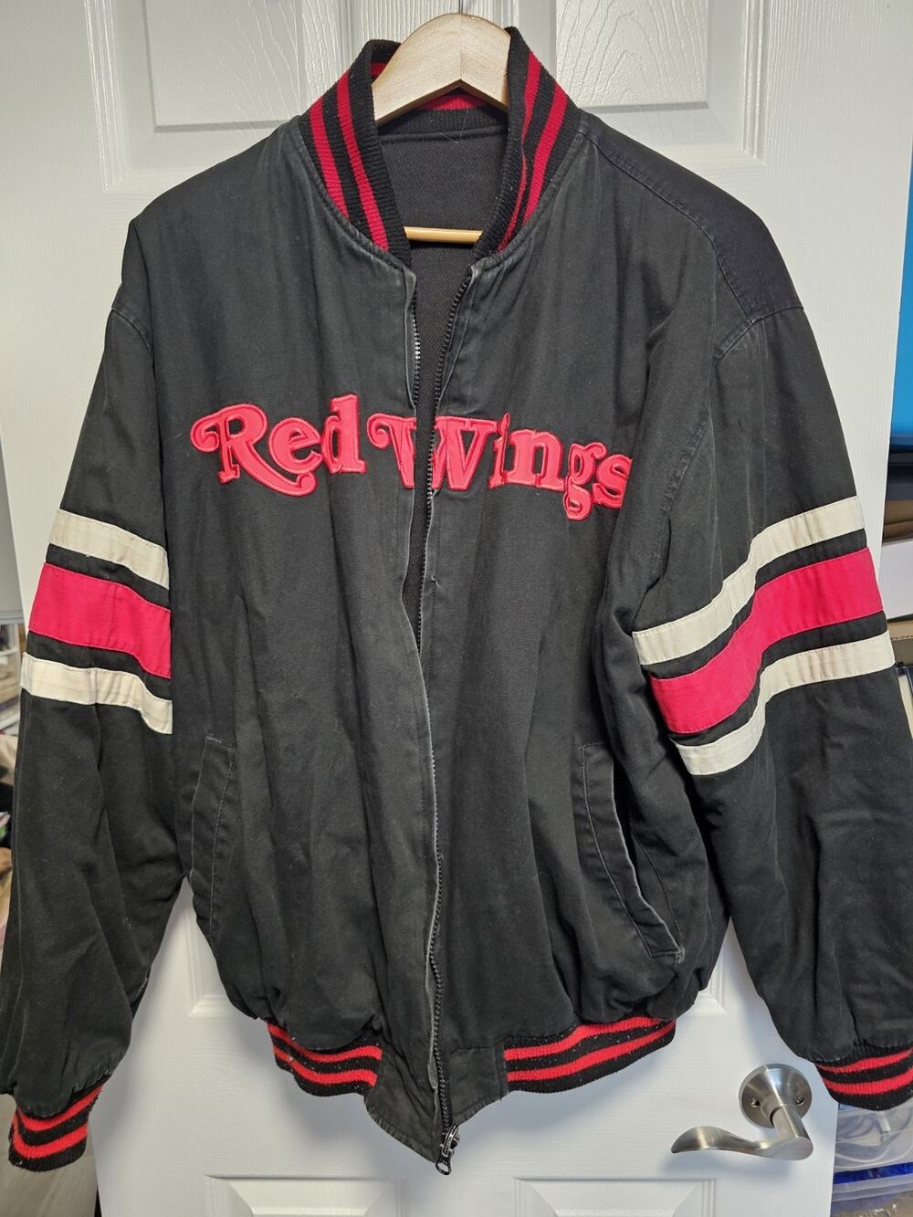 Vintage Detroit Red Wings Jeff Hamilton Bomber Jacker Reversible Logo NHL Sz L